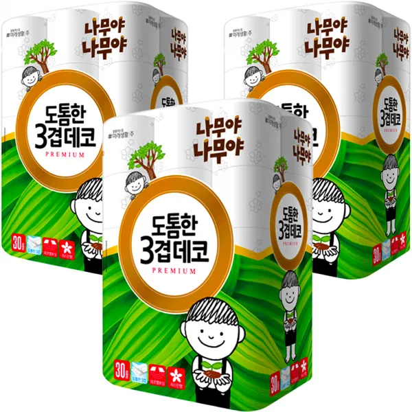 나무야나무야 도톰한 3겹 데코 롤화장지 30m, 30롤, 3팩