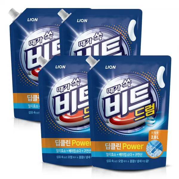 비트 딥클린파워 액체세제 파우치형 드럼용, 2L, 4개