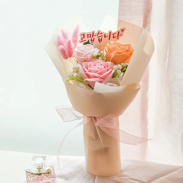 RYMD 조화 핑크 로즈 비누꽃 졸업식 꽃다발, 혼합 색상