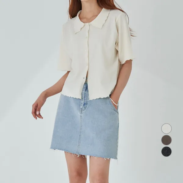 아피나르 크로셰 반팔 크롭 가디건