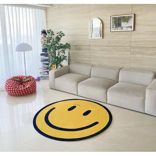 아보드 스마일 원형 러그, 옐로우