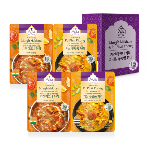 티아시아키친 치킨 마크니 커리 170g x 2p + 게살 푸팟퐁 커리 170g x 2p 전자레인지용 패키지, 4개