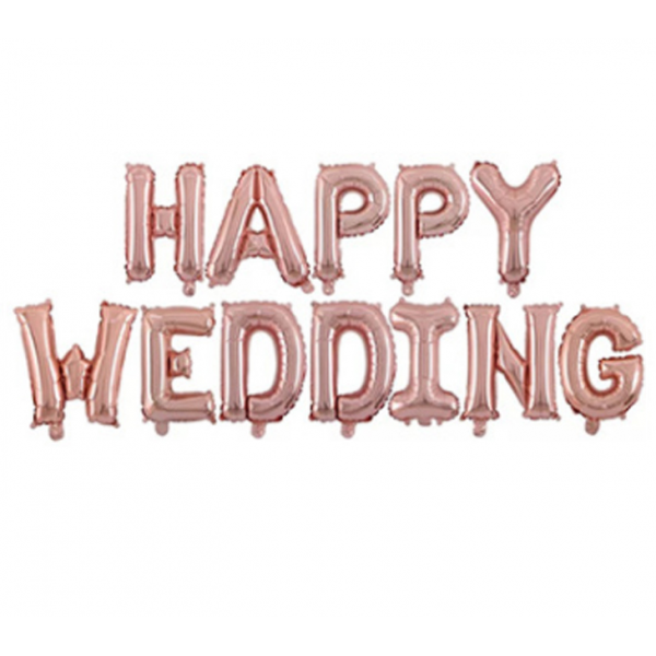 이모쿠비 브라이덜샤워 알파벳 풍선세트 HAPPY WEDDING, 로즈골드, 1세트