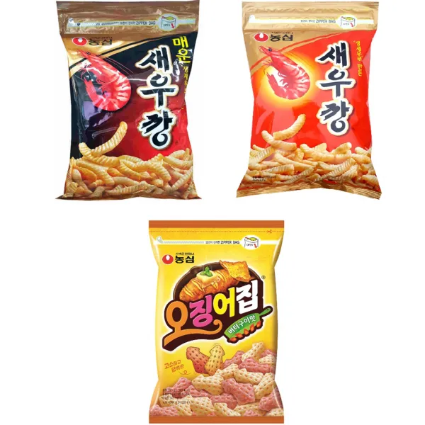 농심 대용량 지퍼백 스낵 모음, 1세트, 매운새우깡 400g + 오징어집 260g  + 새우깡 400g