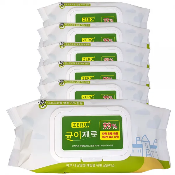 균이제로 살균 소독 티슈 75매 6팩