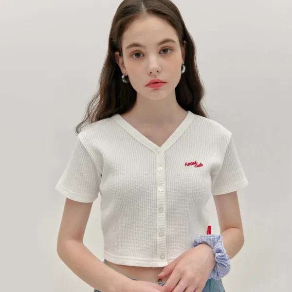 하트클럽 여성용 Heart Waffle Button Top