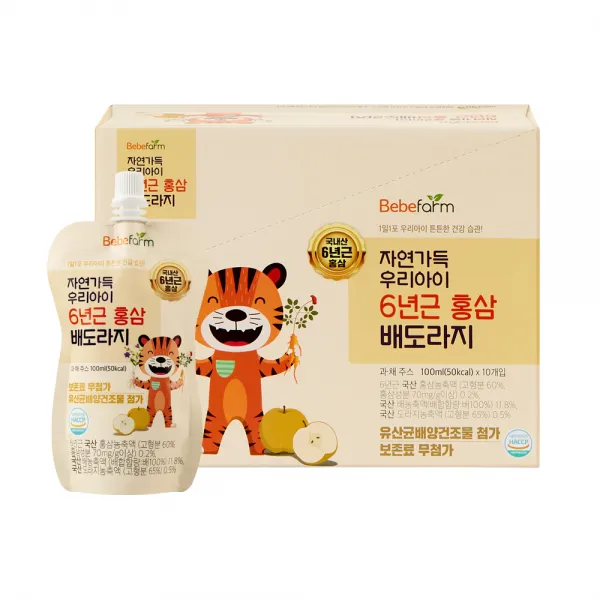 베베팜 자연가득 우리아이 6년근 홍삼 배도라지 100ml x 10p, 1개, 홍삼 + 배 + 도라지 혼합맛