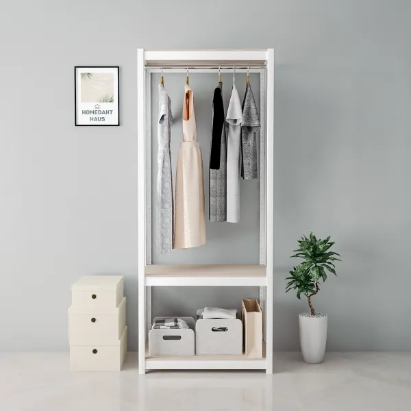 홈던트 하우스 시스템 드레스룸 3단 1행거 800 x 500 x 1950 mm, 화이트
