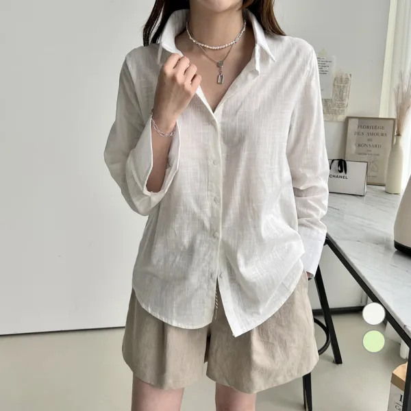 세컨그라운드 여성용 썸머 베이직 린넨 셔츠