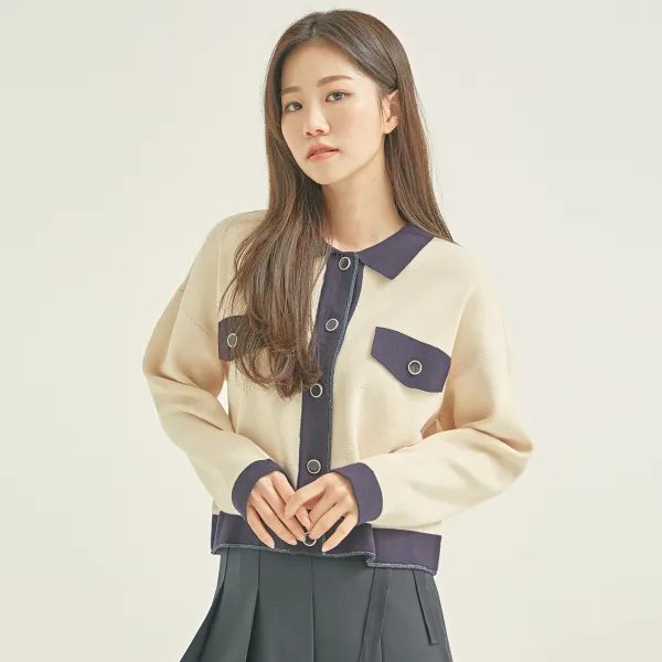 로엠 여성용 카라 배색 아우터형 가디건