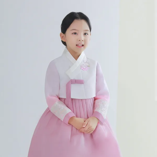 금동이 여아용 분홍 양단깃 한복 세트 AW121 + 복주머니