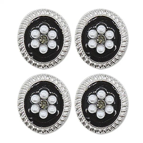 미니 큐빅 진주 보석 단추 엔틱진주 20mm, 니켈블랙, 4개
