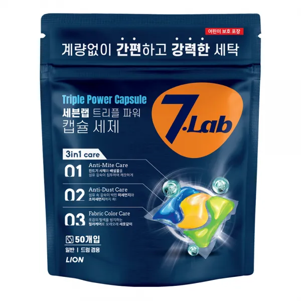 세븐랩 트리플 파워 일반 드럼 겸용 캡슐 세탁세제 티트리 오일향, 50개입, 1개