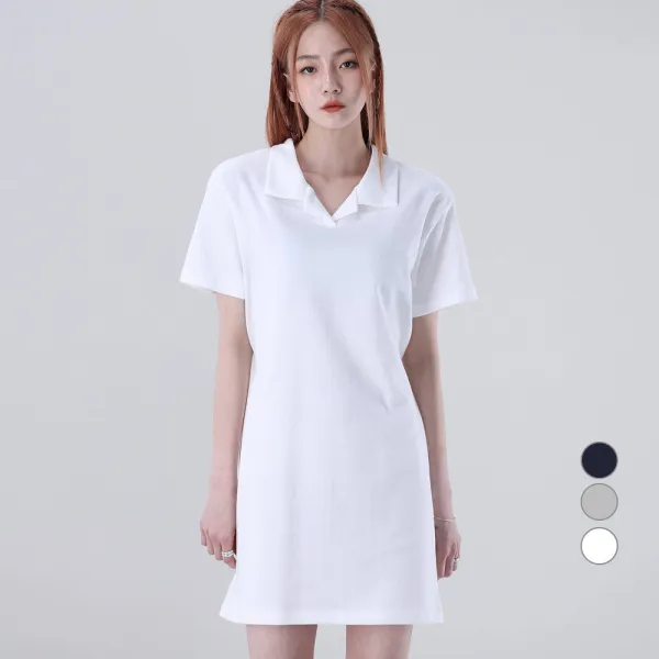 어썸어라운드 여성용 피케이 카라 반팔 미니 원피스