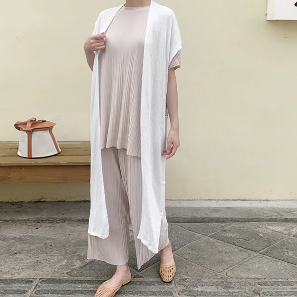 여성용 단추 옆트임 롱 로브 가디건