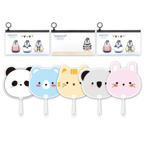 애니멀프랜즈 부채 5종 + 페페리코 지퍼백 S 3p 세트, 랜덤발송(지퍼백), 1세트