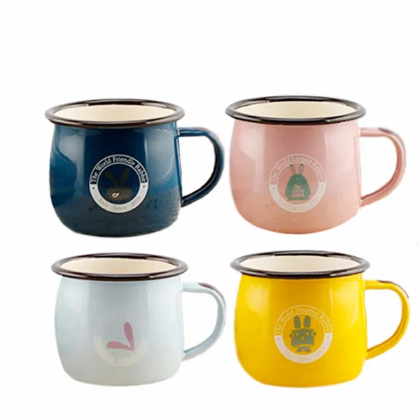 퀸센스 리틀 래빗 범랑 머그컵 380ml 4종 세트 Yellow Navy Pink Sky 1세트