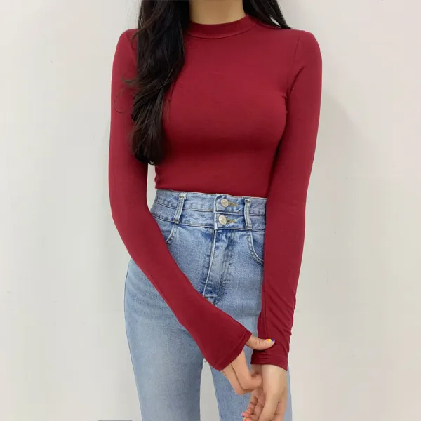 투데이앤룩 여성용 데일리 슬림 스판 긴팔 티셔츠