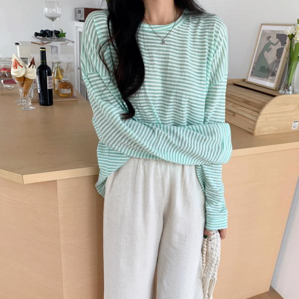 투데이앤룩 여성용 루즈핏 스트라이프 티