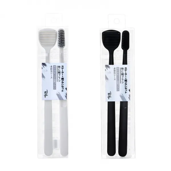 블루카이 혀 스크래퍼 칫솔 화이트 + 블랙 세트, 1세트