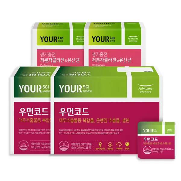 풀무원건강생활 유어싸이 우먼코드 19.6g x 2p + 유어락 저분자 콜라겐 60g x 2p + 쇼핑백 세트, 1세트