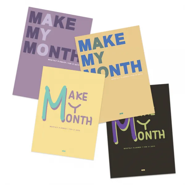 MAKE MY MONTH 먼슬리 플래너 4종세트, 쿨옐로우, 그레이퍼플, 레몬민트, 블랙네온