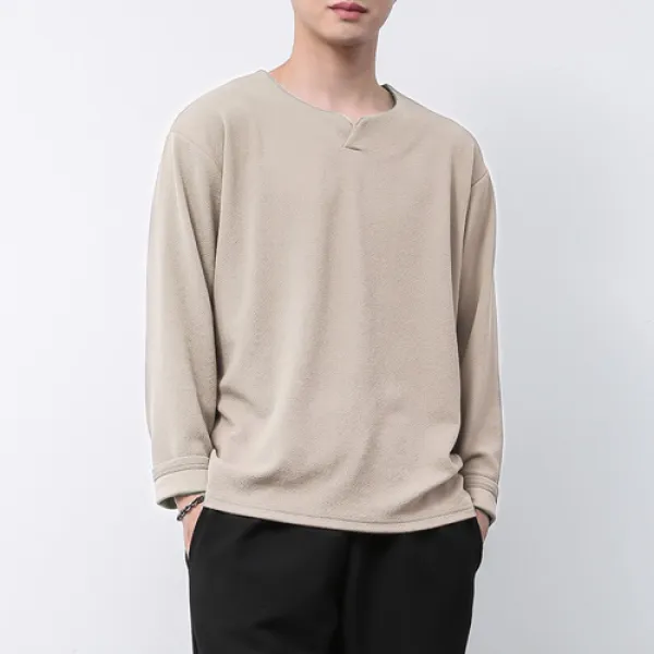 남성용 트임포인트 구김제로 오버핏 무지긴팔 티셔츠
