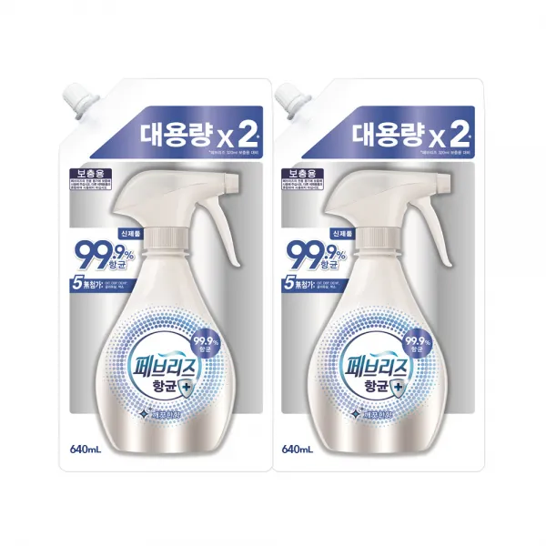 페브리즈 항균플러스 섬유탈취제 깨끗한향 리필 640ml 2개