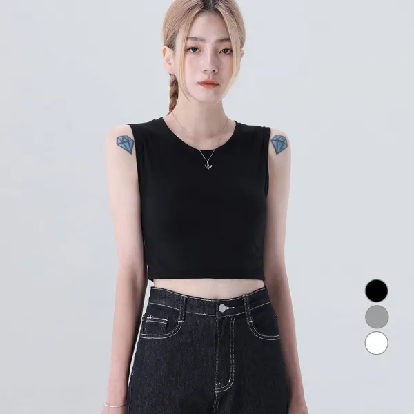 어썸어라운드 여성용 필수템 라운드 크롭 나시