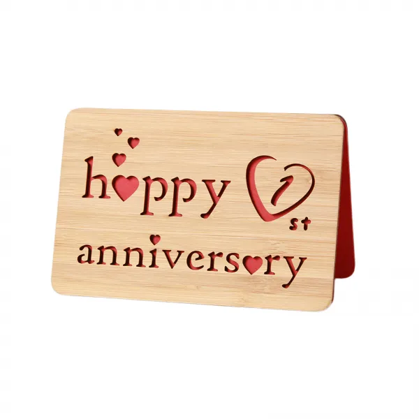 허슬랜드 1주년 기념 핸드메이드 대나무 목재 카드, 우드, 1개