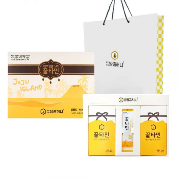 꿀타민 제주벌꿀 스틱 선물세트 8호 12g x 21p + 쇼핑백, 1세트