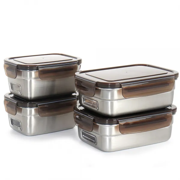 스칸디노티아 보이는 스텐 밀폐용기 4종 세트, 1세트, 밀폐용기 600ml x 2p + 850ml x 2p