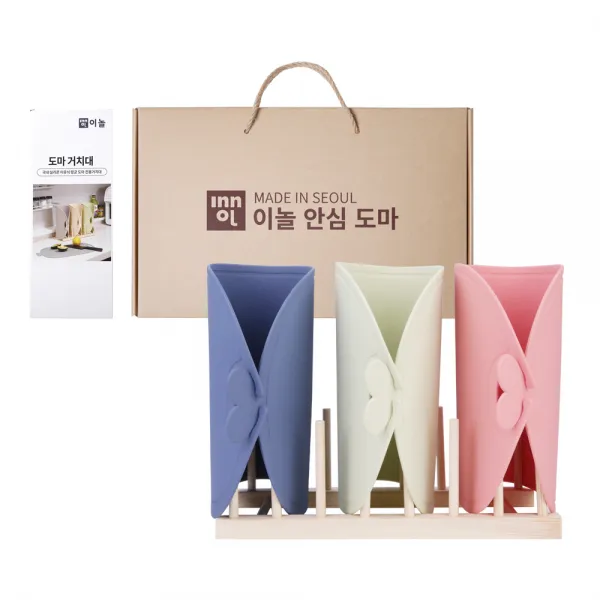 이놀 TPU 안심 도마 비비드 땡큐 세트, 1세트, 안심도마 3p + 도마꽂이 + 선물박스