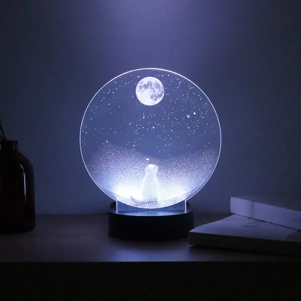 플렌느 인테리어 LED 아크릴 무드등 디퓨저 블랙체리, 달 고양이