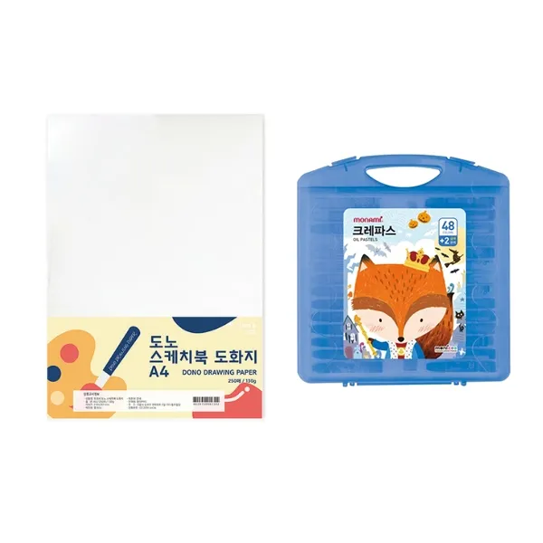 도노 스케치북 도화지 A4 130g 250매 + 모나미 모니주 가방파스 48색 문구세트 단일색상 도화지 남 크레파스 1세트