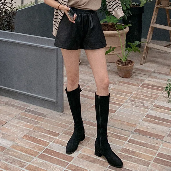 큐니걸스 여성용 미니멀슬릿 밴딩레더쇼츠