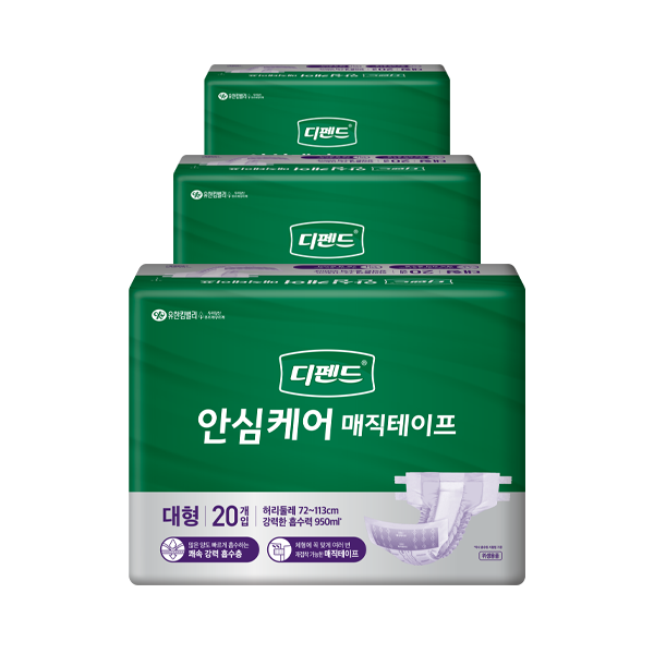 디펜드 남녀공용 안심케어 매직테이프 성인기저귀 대형, 3팩, 20매