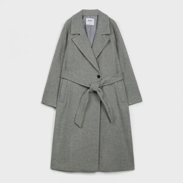 미쏘 패턴 반더블 벨티드 롱코트