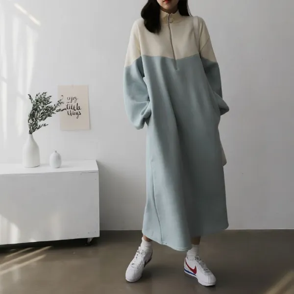 마더라이크 기모 하프지퍼 배색 임부복 원피스