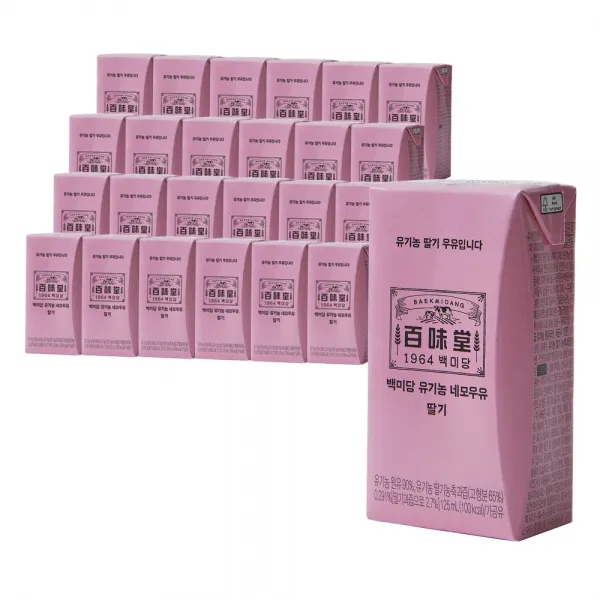 백미당 유기농 네모우유 딸기 24개 125ml