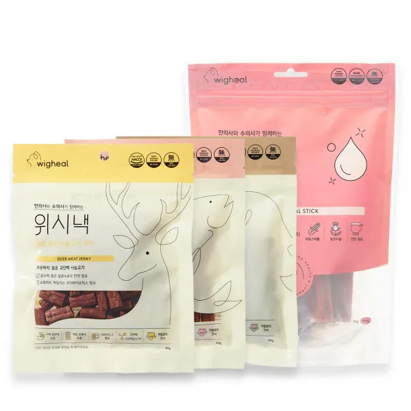 위그힐 위시낵 멀티팩 3종 저키 + 위시츄 눈물 자국과 눈건강 10p, 사슴고기, 연어, 말고기, 소고기, 1세트
