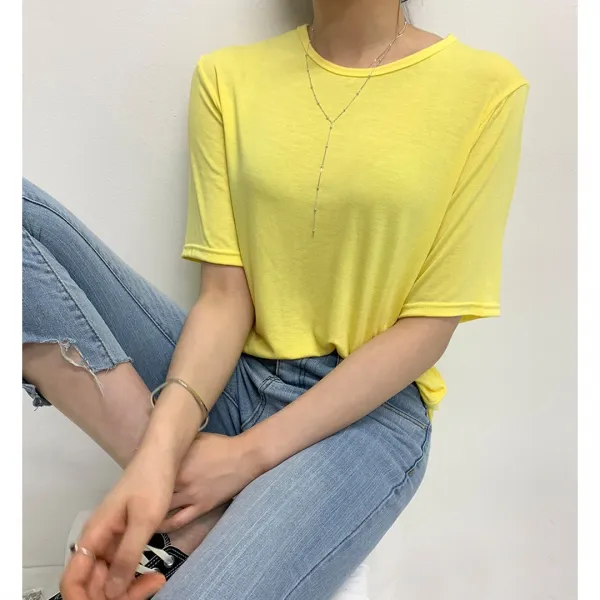 투데이앤룩 여성용 레이온 라운드넥 반팔 티셔츠
