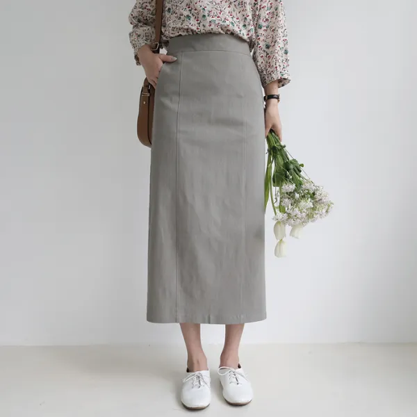 빼빼 여성용 뒷밴딩 절개트임 H라인 코튼 롱스커트