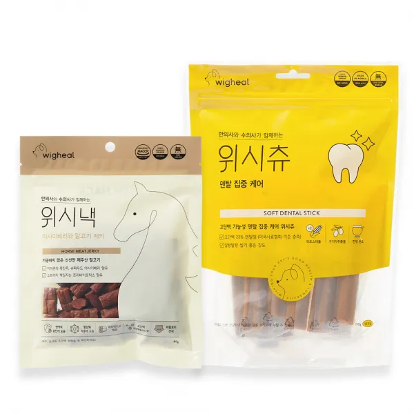 위그힐 위시낵 아사이베리와 말고기저키 80g + 위시츄 덴탈집중케어 10p, 말고기, 소고기, 1세트