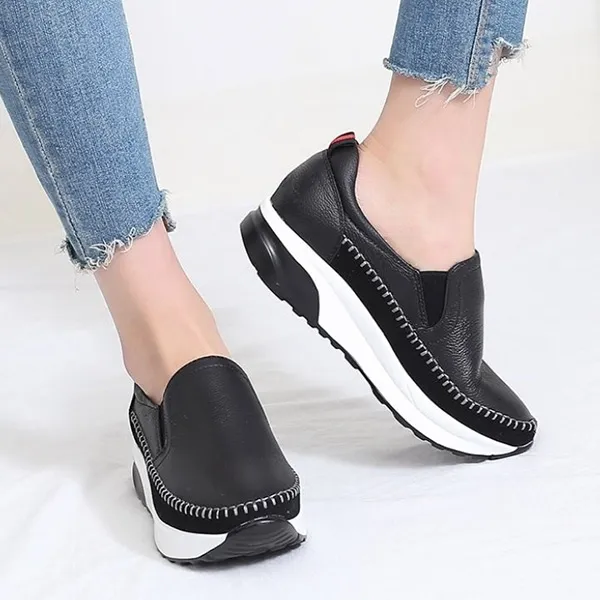벨라노이 가죽 쎄무콤비 손꼬멤 발편한 뒷쿠션 키높이 슬립온 5.5cm