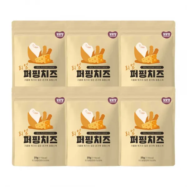 또또맘 유아용 리얼 퍼핑 치즈 스낵 25g, 치즈, 6개