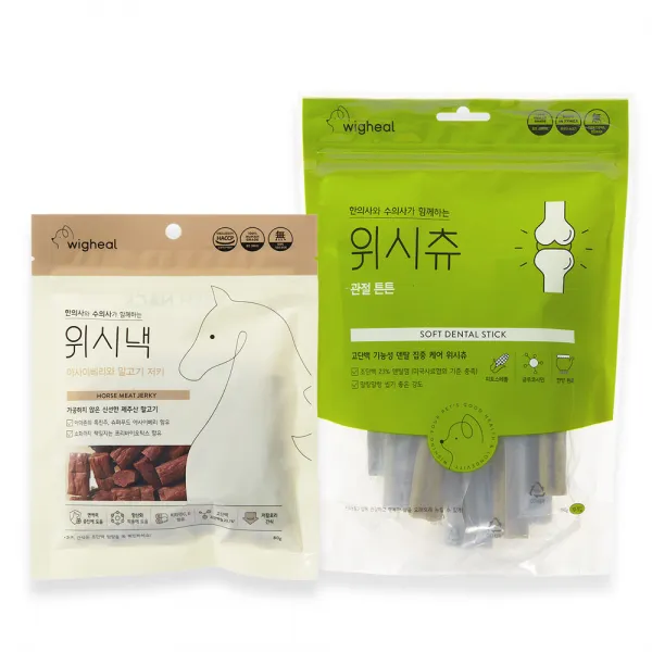 위그힐 위시낵 아사이베리와 말고기저키 80g + 위시츄 고단백 덴탈껌 관절튼튼 10p, 말고기, 소고기, 1세트