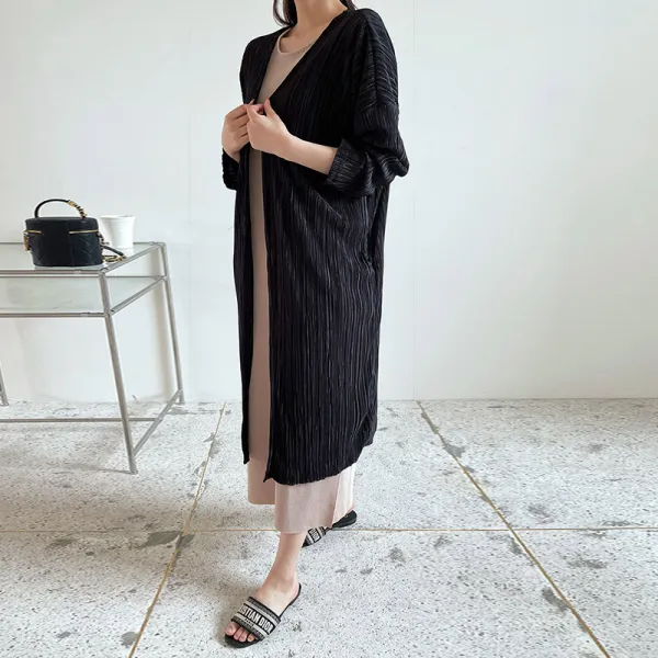 여성용 라이닝 링클 주름 롱 가디건