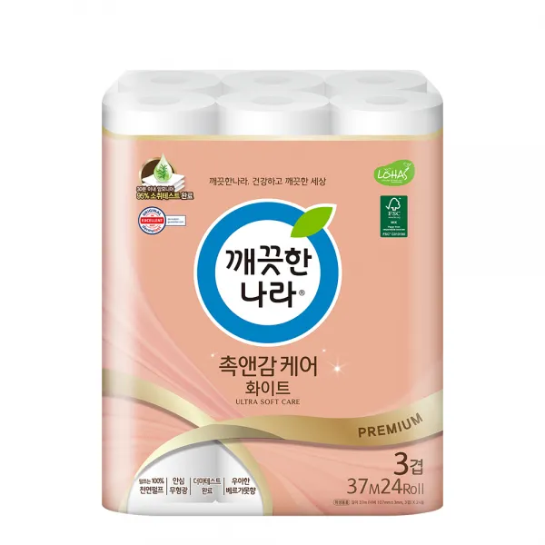 깨끗한나라 촉앤감 케어 화이트 롤화장지 37m, 24롤, 1팩