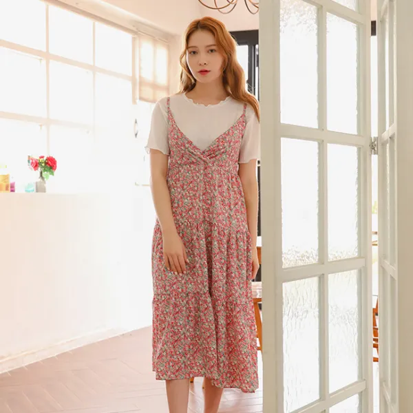 스타일숲 플로럴 슬리브리스 원피스 SX4OPEK